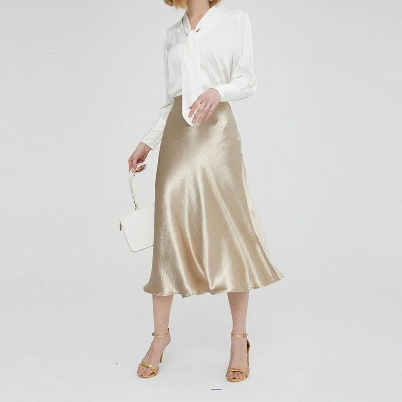 Bella Textured Satin Midi Skirt - Glova