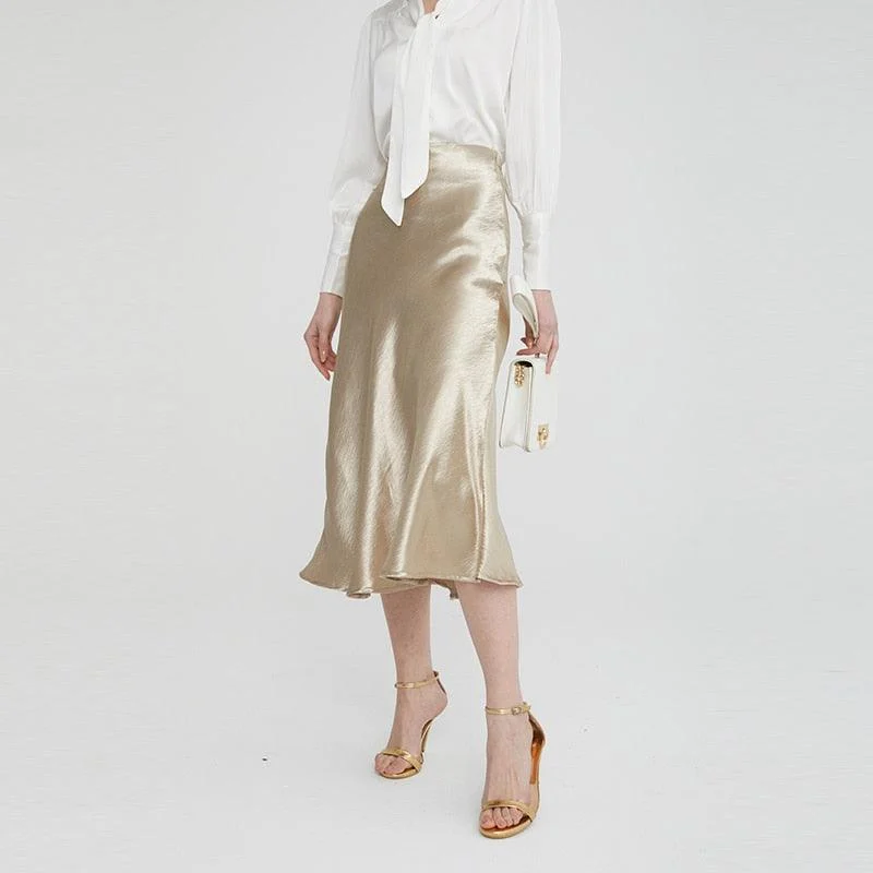 Bella Textured Satin Midi Skirt - Glova