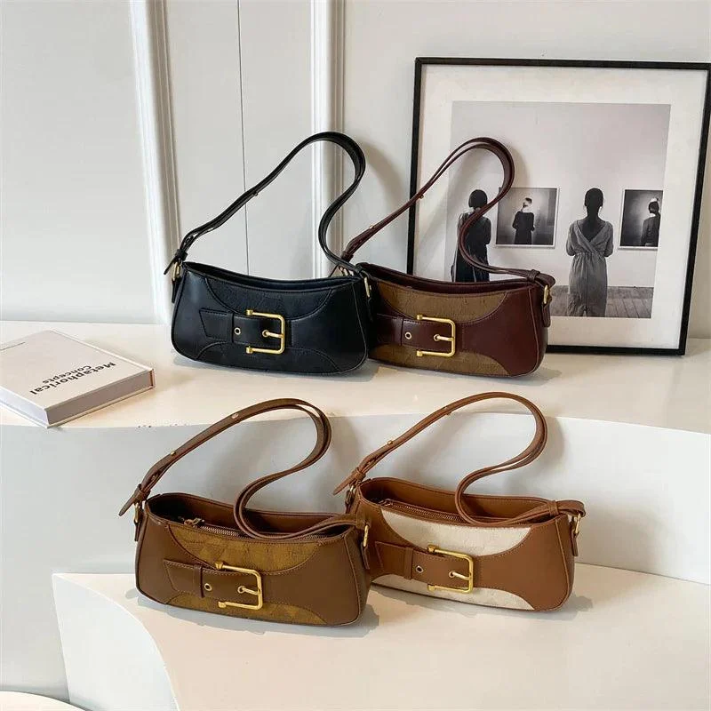 Belt Buckle Design Leather Small Retro Crossbody Handbags - Glova