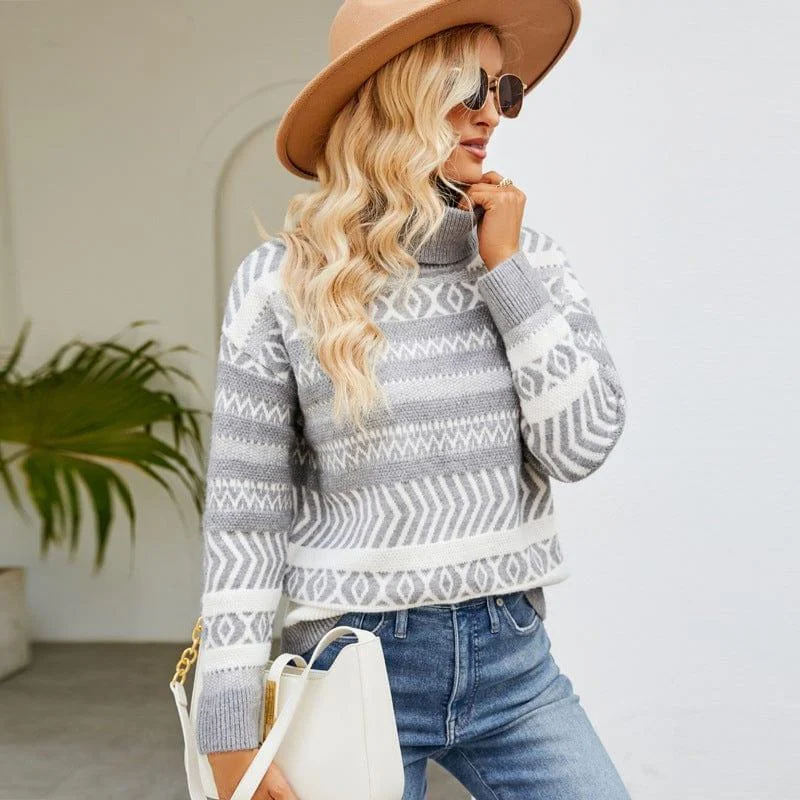 Benet Geometric Pattern Turtleneck Sweater - Glova