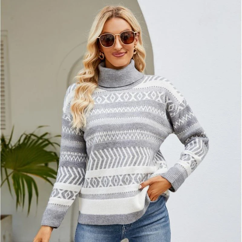 Benet Geometric Pattern Turtleneck Sweater - Glova