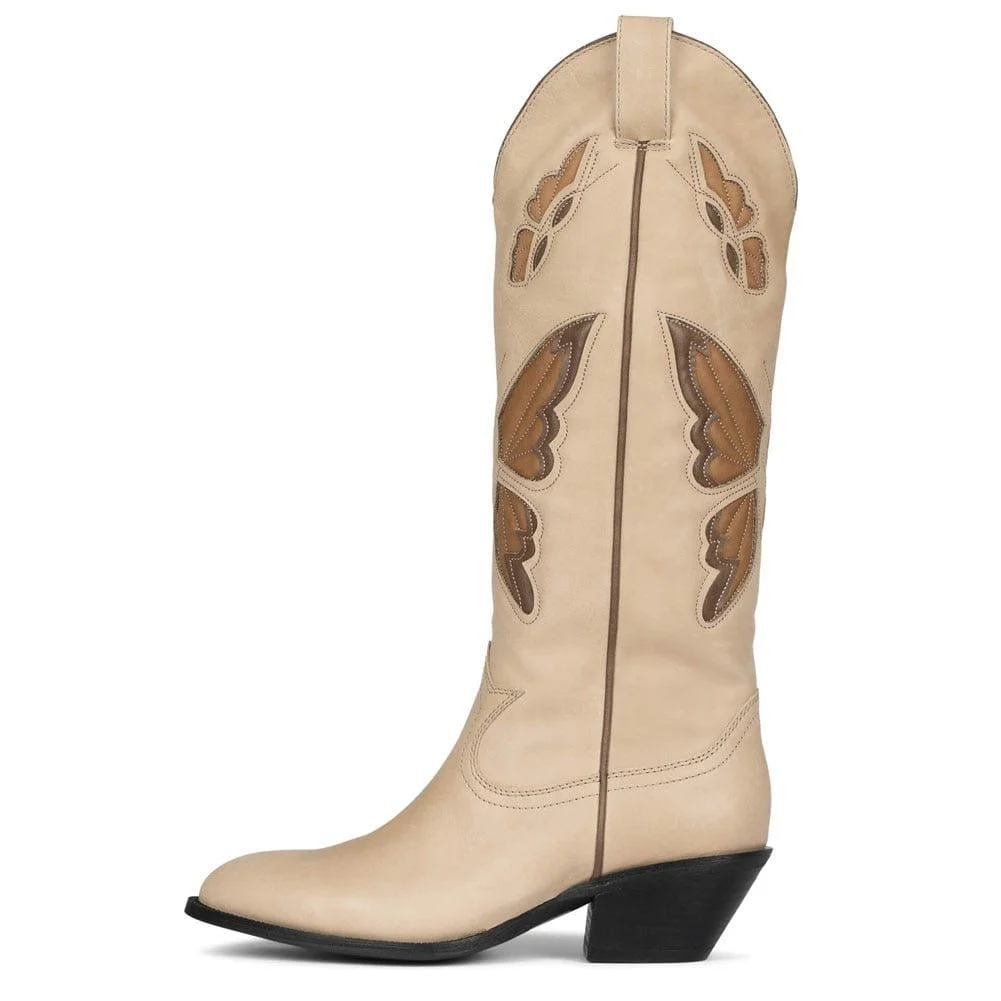 Bessy Embroidery Butterfly Western Boots - Glova