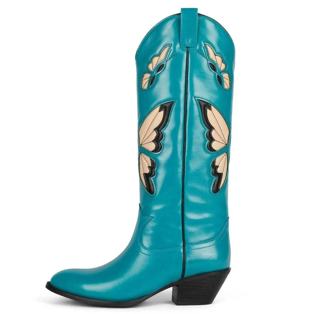 Bessy Embroidery Butterfly Western Boots - Glova