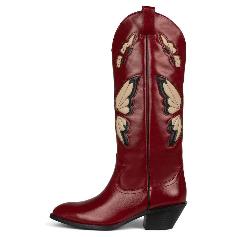 Bessy Embroidery Butterfly Western Boots - Glova