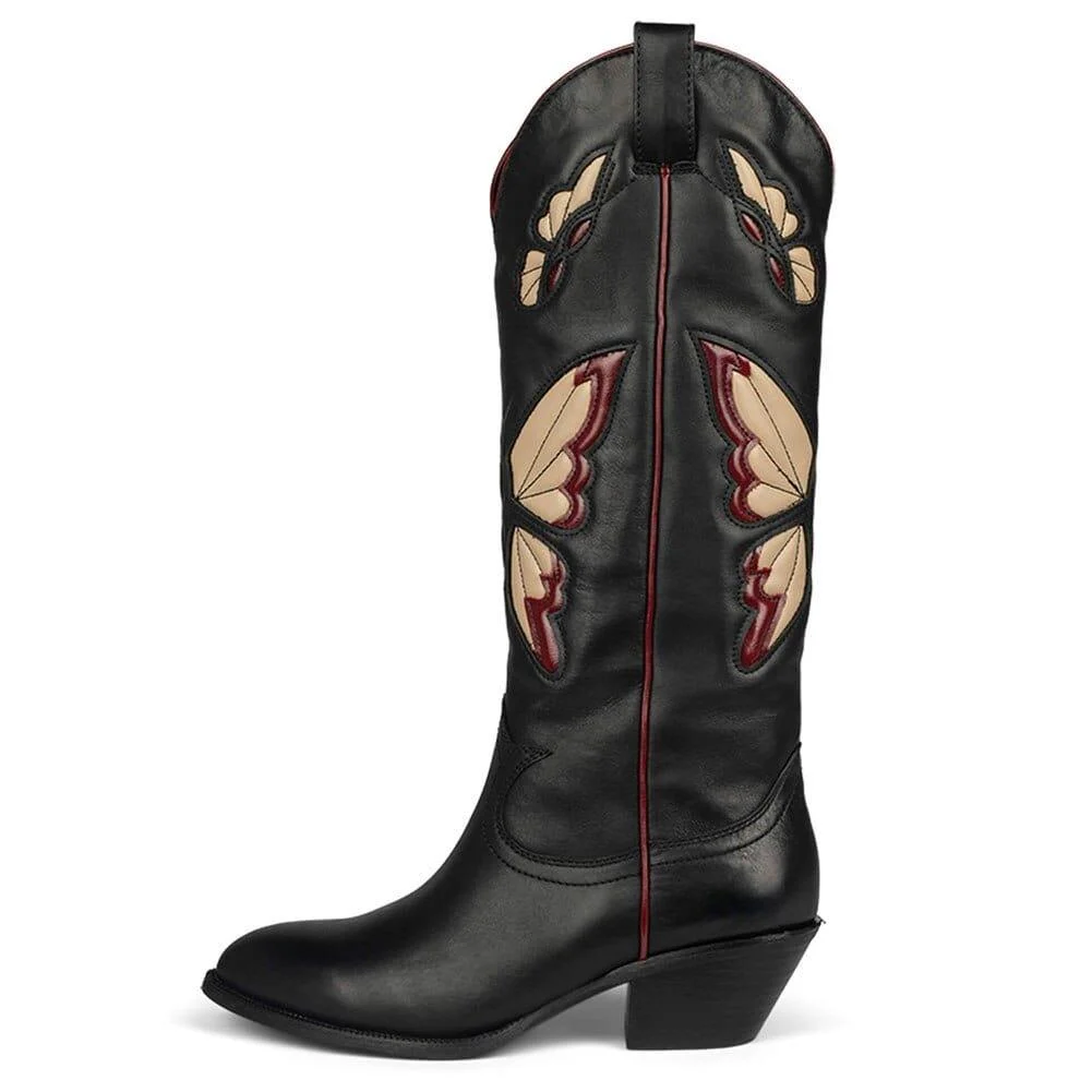 Bessy Embroidery Butterfly Western Boots - Glova