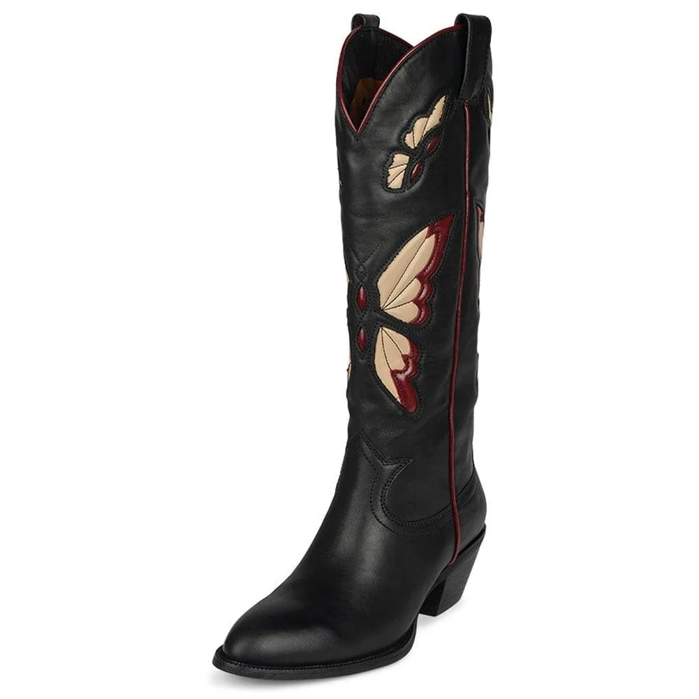 Bessy Embroidery Butterfly Western Boots - Glova