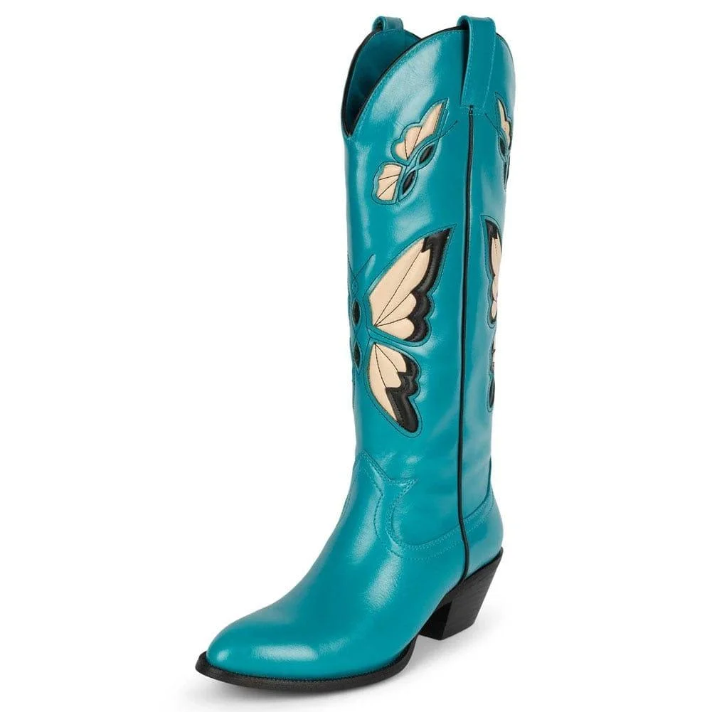 Bessy Embroidery Butterfly Western Boots - Glova