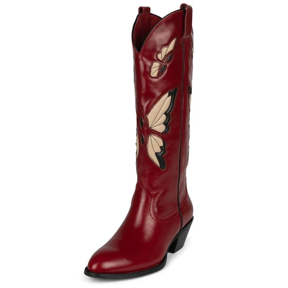 Bessy Embroidery Butterfly Western Boots - Glova