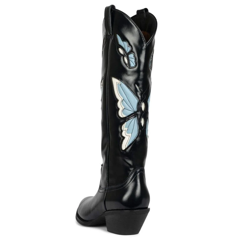 Bessy Embroidery Butterfly Western Boots - Glova