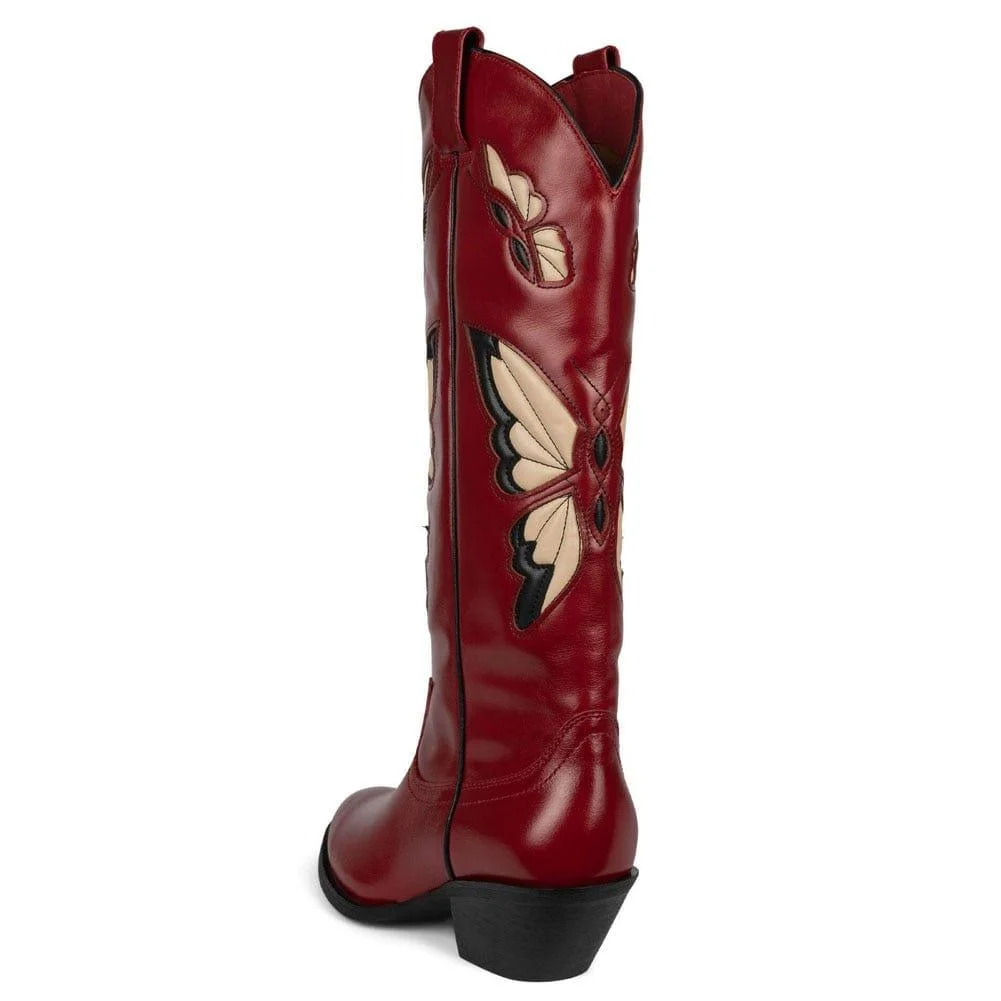 Bessy Embroidery Butterfly Western Boots - Glova