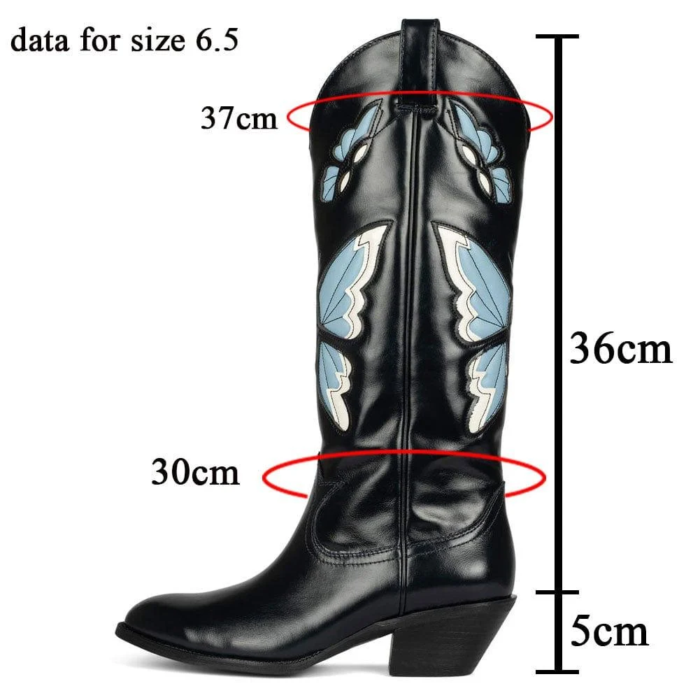 Bessy Embroidery Butterfly Western Boots - Glova