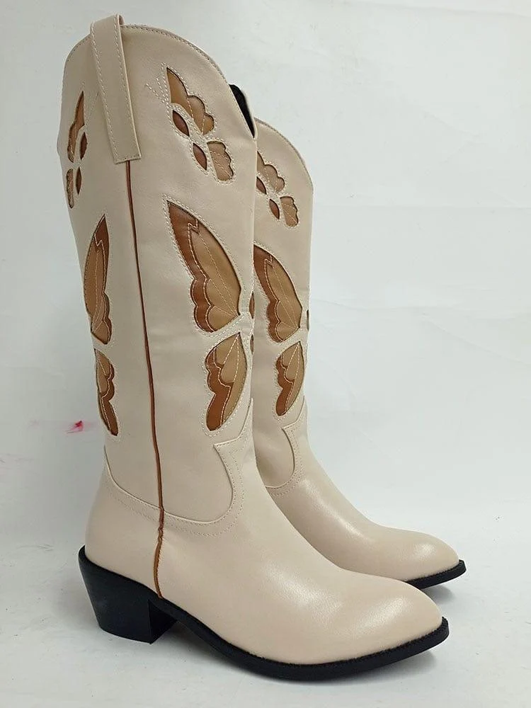 Bessy Embroidery Butterfly Western Boots - Glova