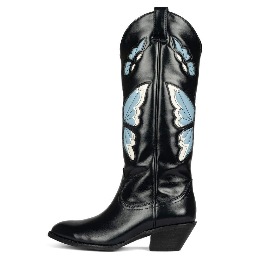 Bessy Embroidery Butterfly Western Boots - Glova