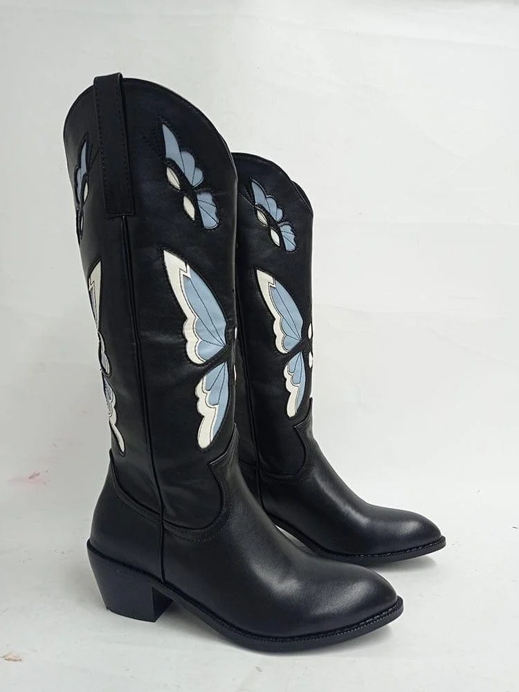 Bessy Embroidery Butterfly Western Boots - Glova