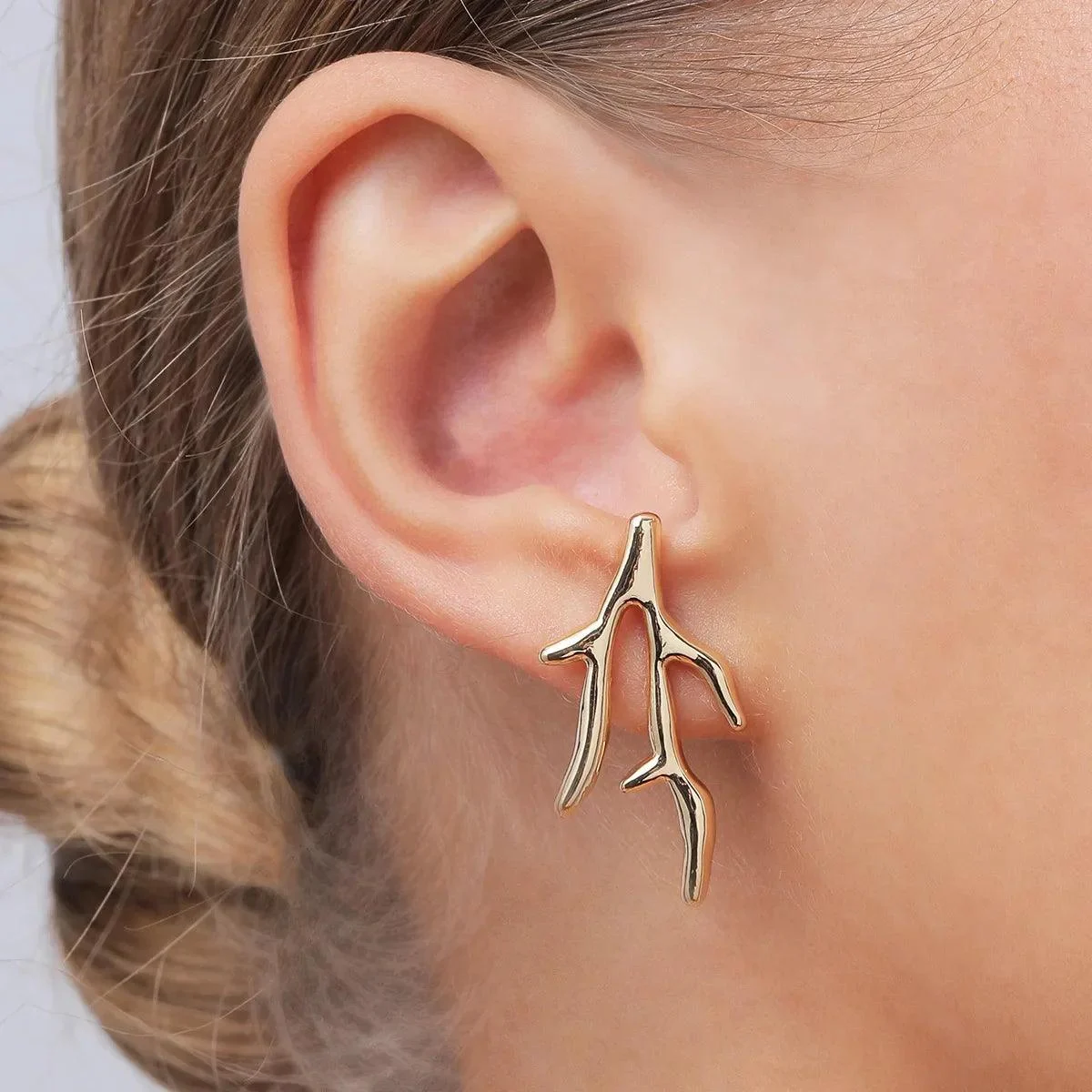 Bianca Metal Coral Ear Hook Stud Earring - Glova