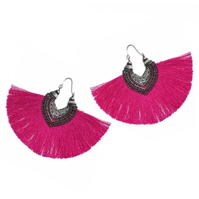 Big Fan Tassel Statement Earrings - 14 Colors - Glova