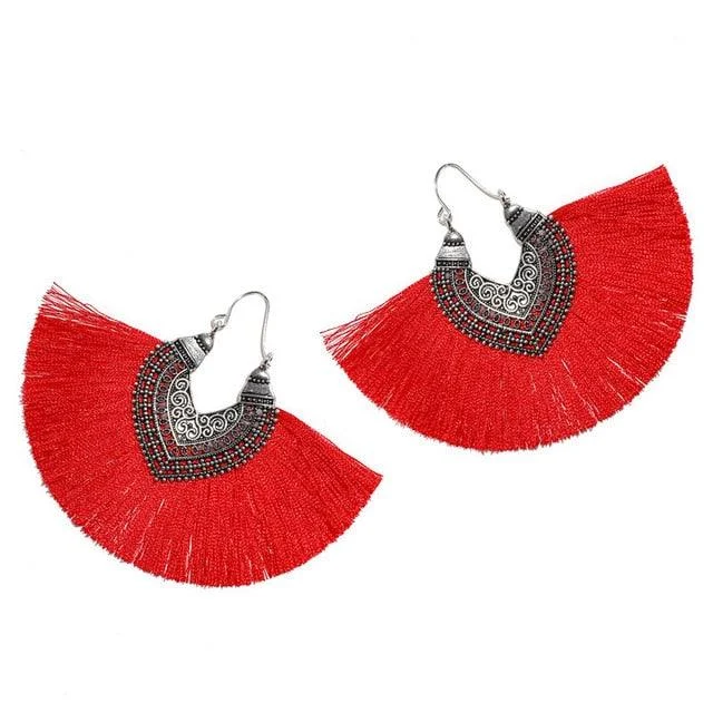 Big Fan Tassel Statement Earrings - 14 Colors - Glova