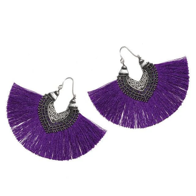 Big Fan Tassel Statement Earrings - 14 Colors - Glova