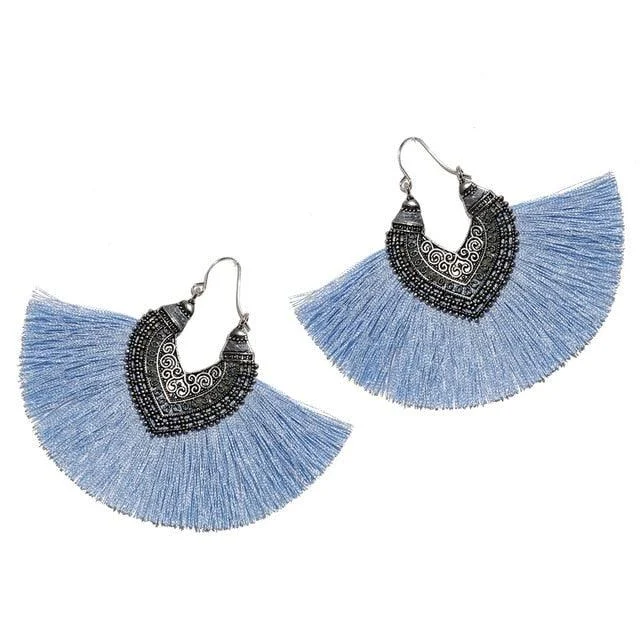 Big Fan Tassel Statement Earrings - 14 Colors - Glova