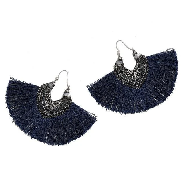 Big Fan Tassel Statement Earrings - 14 Colors - Glova