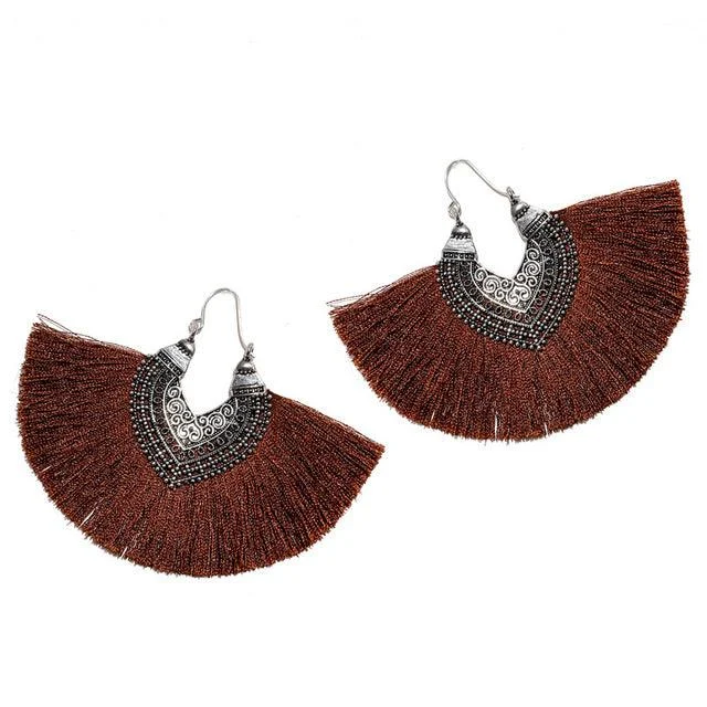 Big Fan Tassel Statement Earrings - 14 Colors - Glova