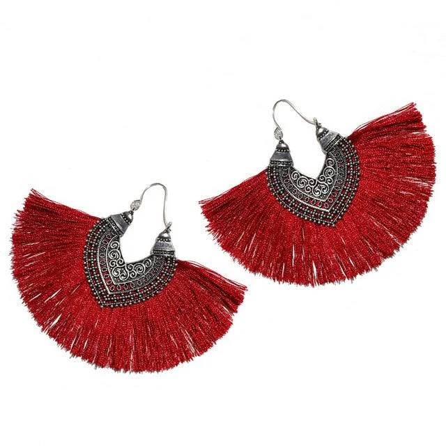 Big Fan Tassel Statement Earrings - 14 Colors - Glova