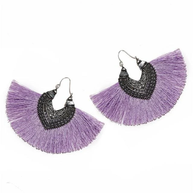 Big Fan Tassel Statement Earrings - 14 Colors - Glova