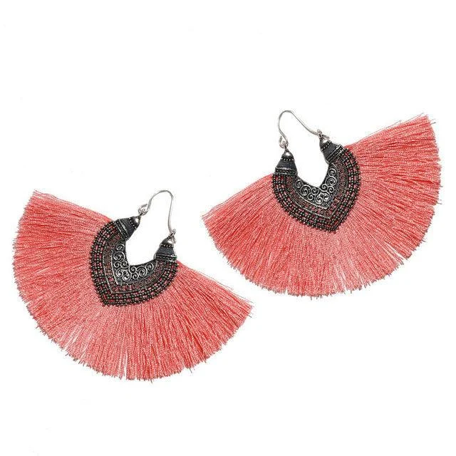 Big Fan Tassel Statement Earrings - 14 Colors - Glova