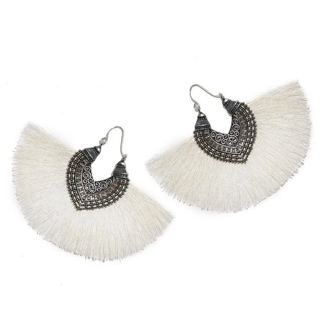 Big Fan Tassel Statement Earrings - 14 Colors - Glova