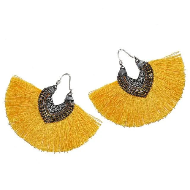 Big Fan Tassel Statement Earrings - 14 Colors - Glova