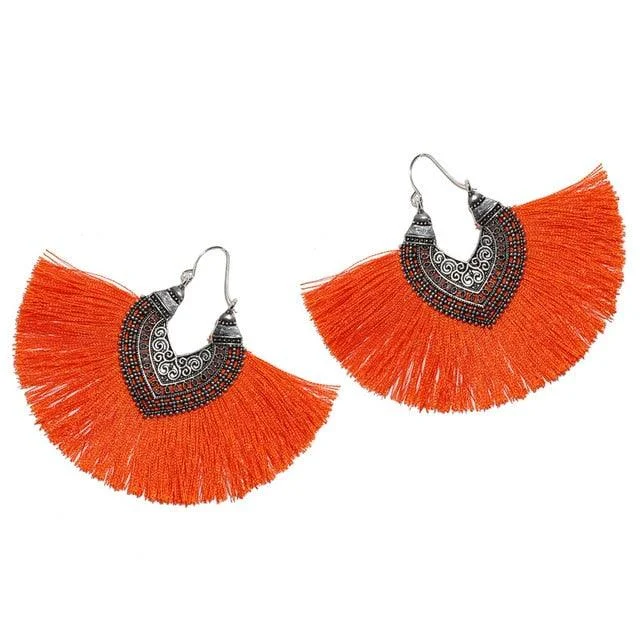 Big Fan Tassel Statement Earrings - 14 Colors - Glova