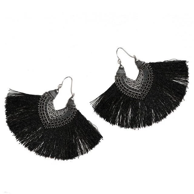 Big Fan Tassel Statement Earrings - 14 Colors - Glova