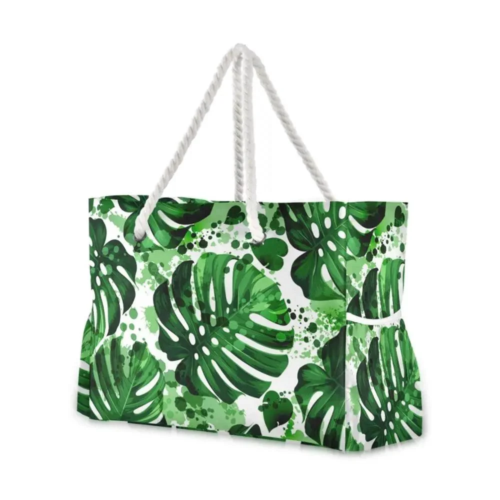 Big Tote Bags Palm Monstera Leaves Printed - Glova