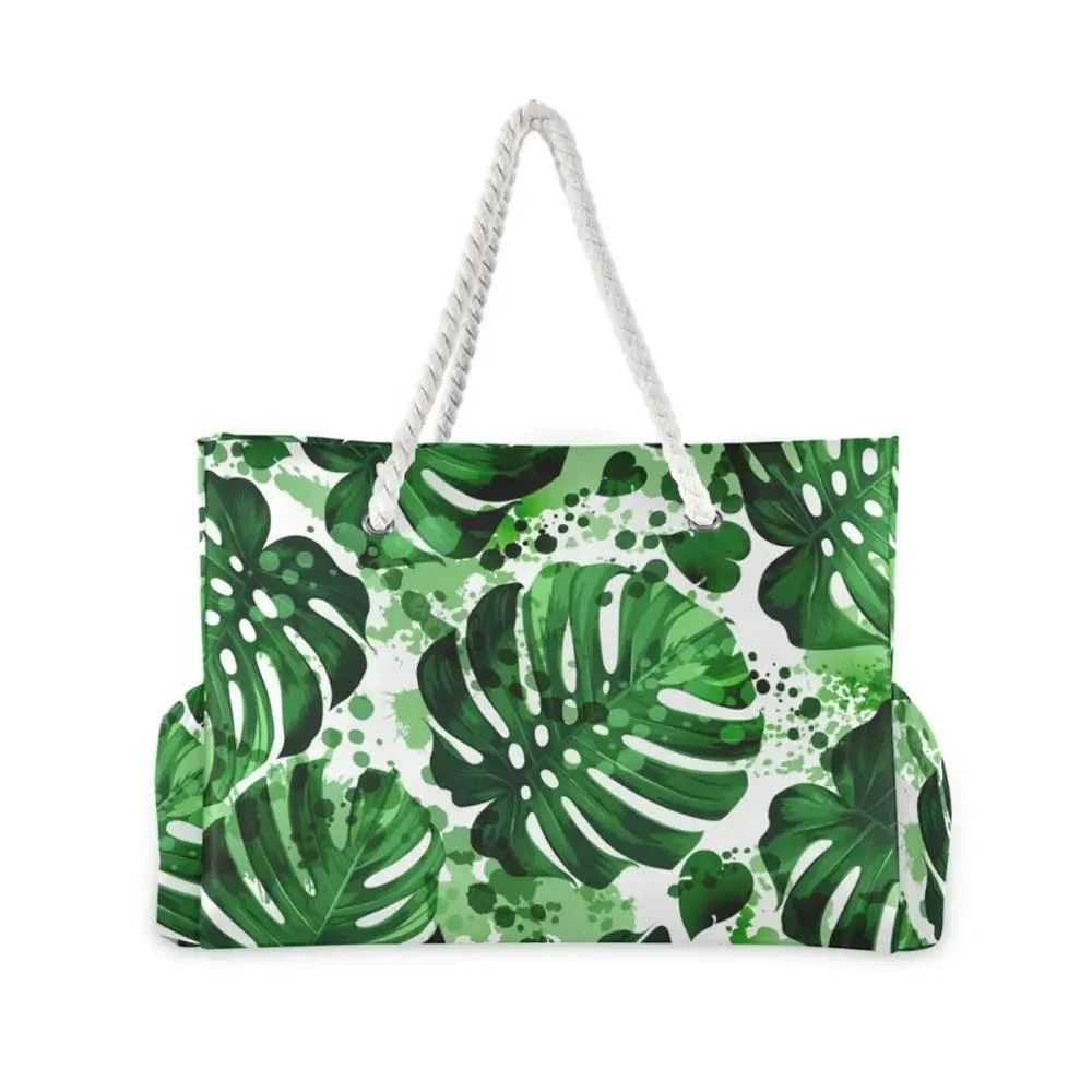 Big Tote Bags Palm Monstera Leaves Printed - Glova