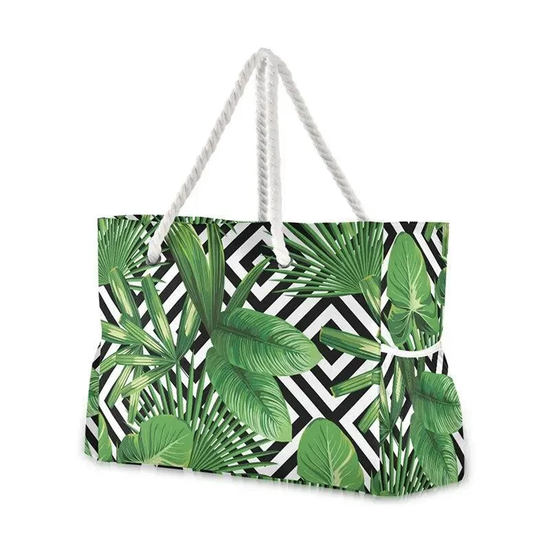 Big Tote Bags Palm Monstera Leaves Printed - Glova