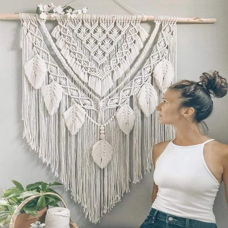 Big White Macrame Bohemian Wall Tapestry - Glova