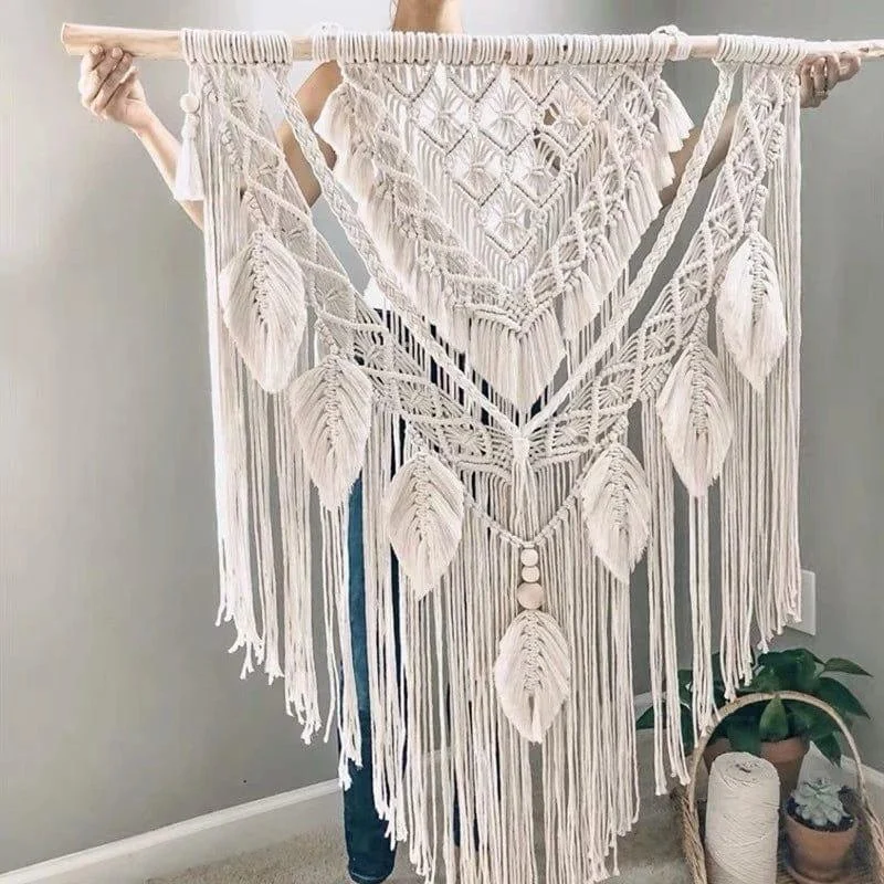 Big White Macrame Bohemian Wall Tapestry - Glova