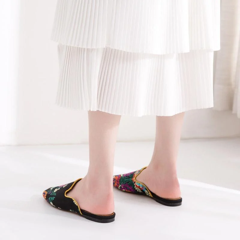 Bijou Silk Embroidery Mule Slippers - 4 Colors - Glova