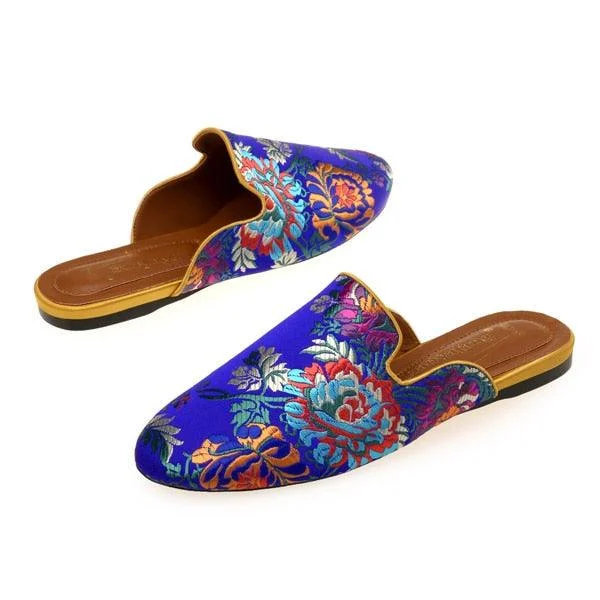 Bijou Silk Embroidery Mule Slippers - 4 Colors - Glova