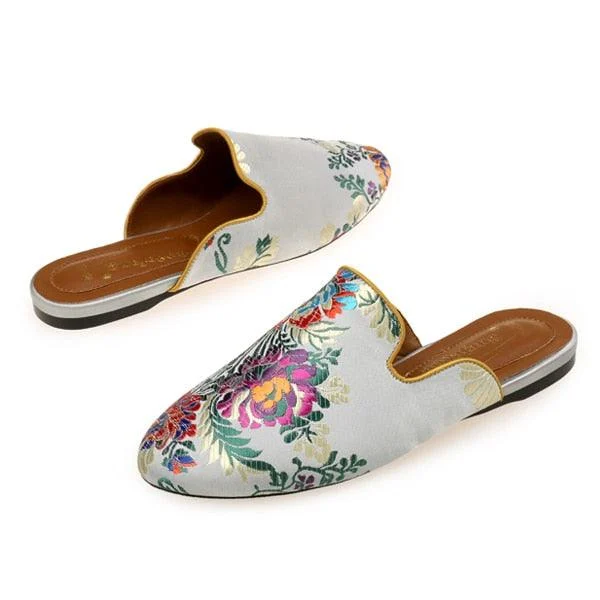 Bijou Silk Embroidery Mule Slippers - 4 Colors - Glova