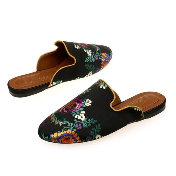 Bijou Silk Embroidery Mule Slippers - 4 Colors - Glova