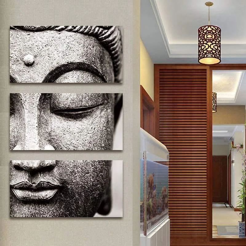 Black and White Buddha Wall Art 3 Pcs Canvas Print - Glova