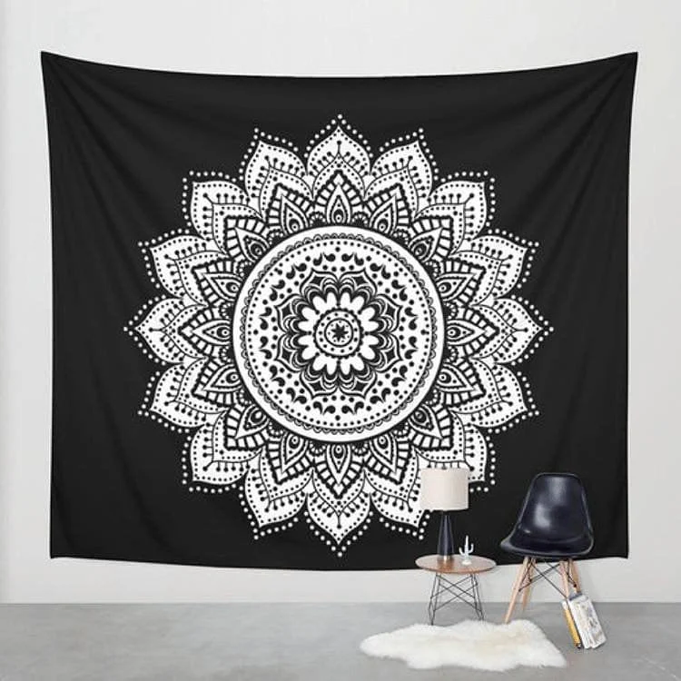 Black and White Mandala Tapestry - Glova