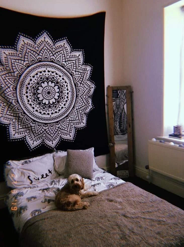 Black and White Mandala Tapestry - Glova