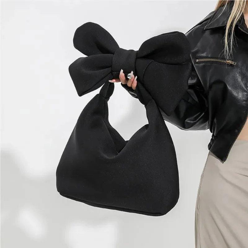 Black Cute Bow Nylon Sweet Handbag Female Cosmetic Bag - Glova