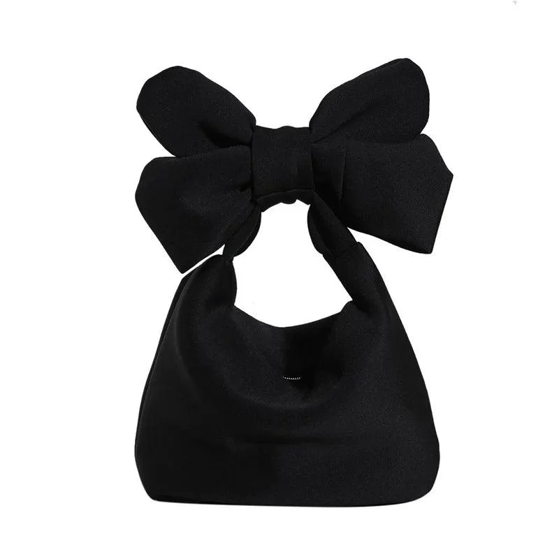 Black Cute Bow Nylon Sweet Handbag Female Cosmetic Bag - Glova