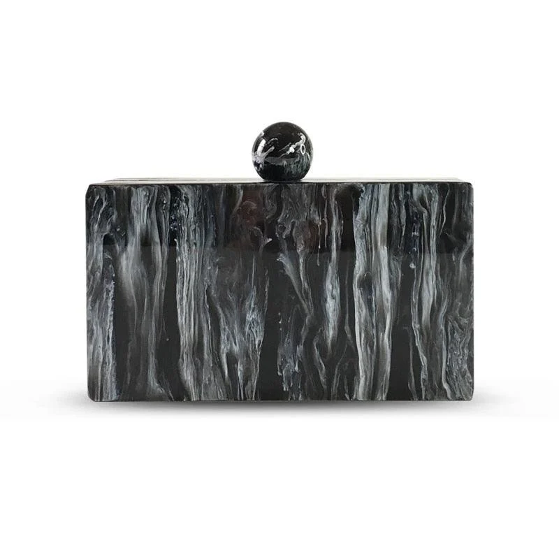 Black Marble Acrylic Evening Box Clutch - Glova