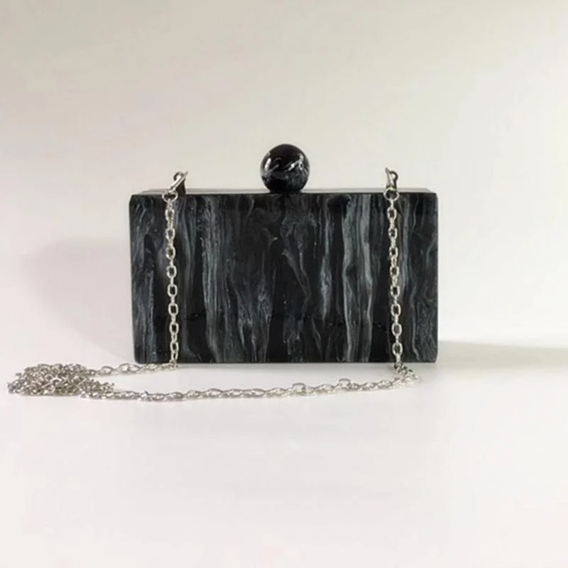 Black Marble Acrylic Evening Box Clutch - Glova