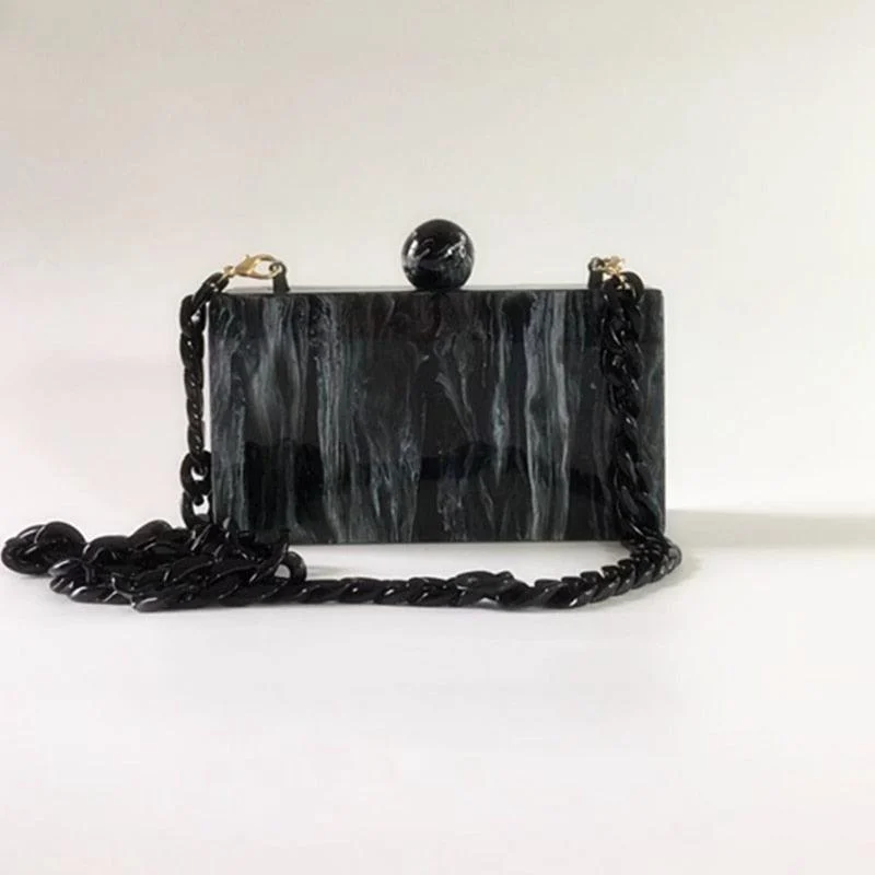 Black Marble Acrylic Evening Box Clutch - Glova