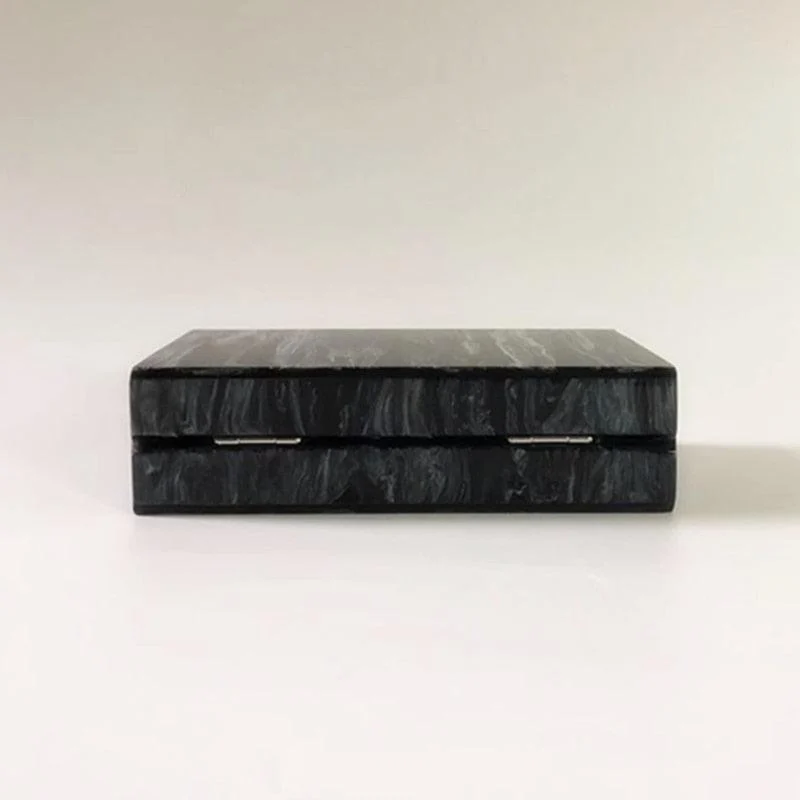 Black Marble Acrylic Evening Box Clutch - Glova